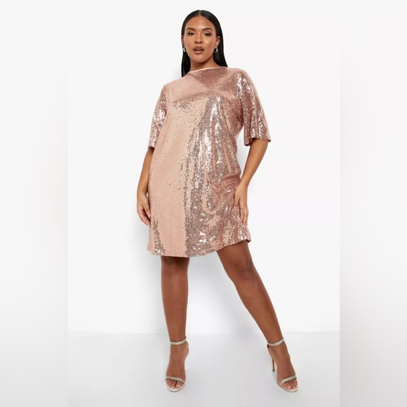Plus Sequin Sleeve Shift Dress - Picture 3 of 6